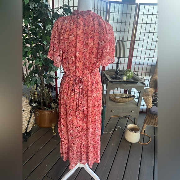 & Other Stories Pink Floral Ruffle Midi Dress Size 8 - Picture 9 of 13